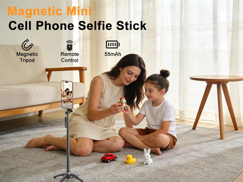 2026 Upgraded 4-in-1 Magnetic Selfie Stick: 25in Extended Length, Enhanced Stability, Wireless Bluetooth Remote, 360° Rotation, Universal Phone Fit