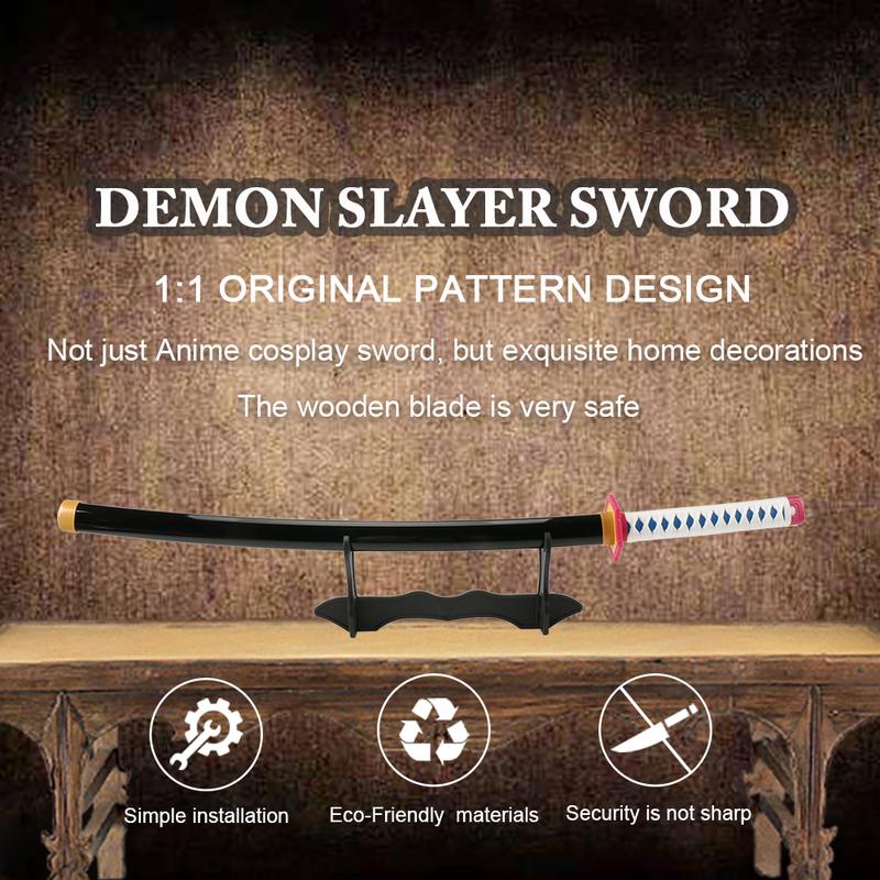 Anime Bamboo Wooden Dull Blade Demon Slayer Sword Cosplay Tomioka Giyuu 41 Inches with Belt Holder Stand Display for Role Playing Collection Safety Use Plastic Handle Scabbard