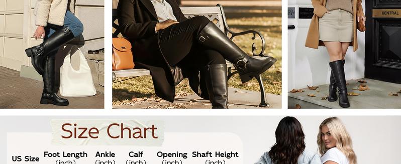 Wide Calf Boots for Women - Knee High Square Toe Wide Width Platform Plus Size Tall Boots with Side Zip, Elastic bands Buckle Chunky Heel Wide Leg Fashion Motorcycle Boot for Spring Fall, Valentine's Gift