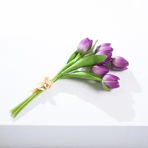 Real Touch Purple Faux Tulip Bouquet Bundle of 6 Stems