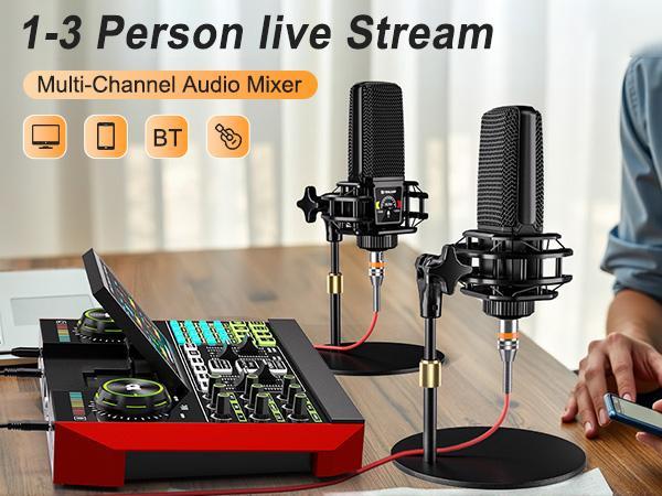 Tenlamp G10-PK Pro (Cantilever) Mixer Sound Card Kit, Custom Sound Effects, with Condenser Microphone, for Live Streaming, Gaming, Singing Podcast Equipment, 2-Level Noise Reduction, Computer Audio Mixer
