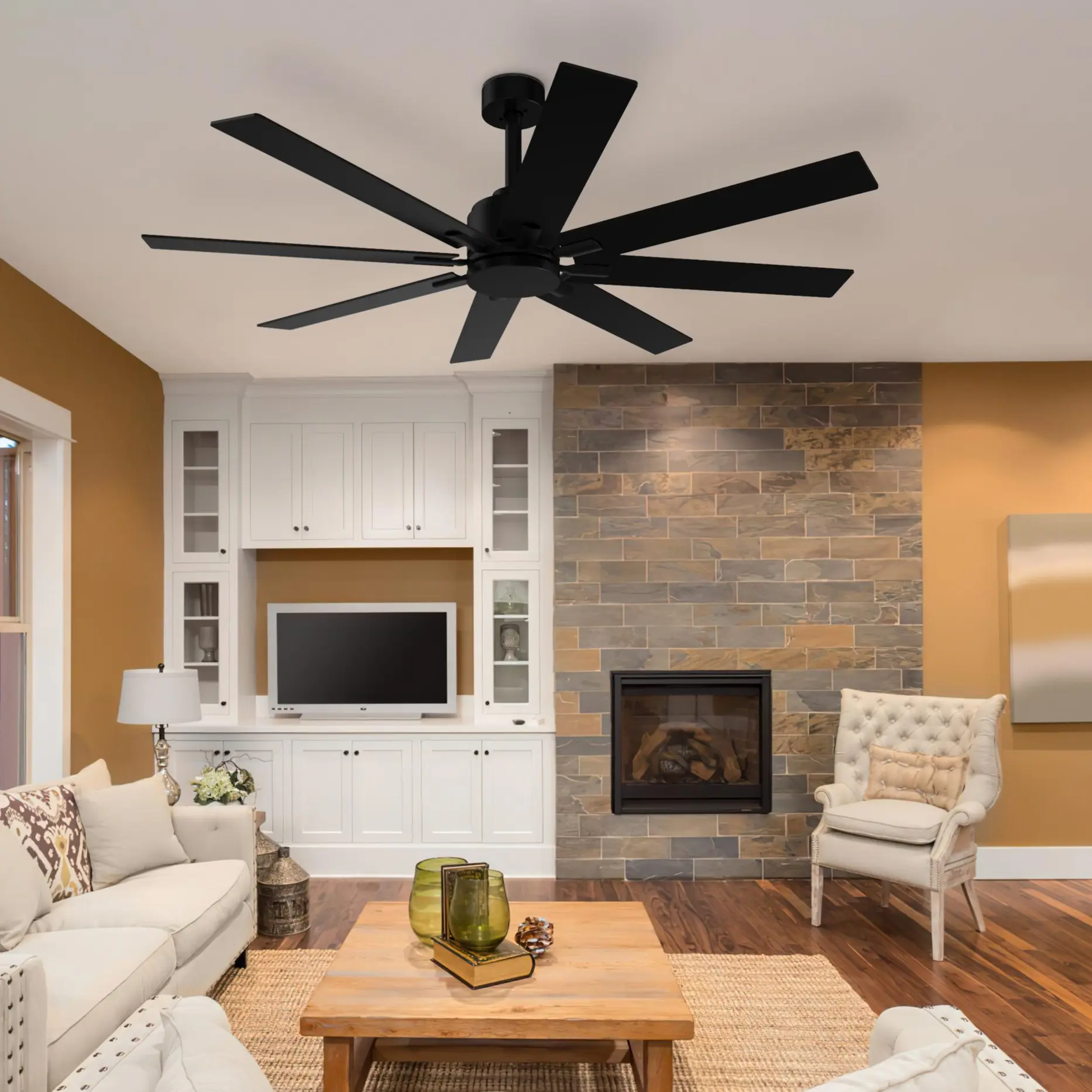 【No Lights】FUFU&GAGA 65" Indoor 8-Blades Wood Ceiling Fan with Remote Control Appliances Device 5 Speed Settings