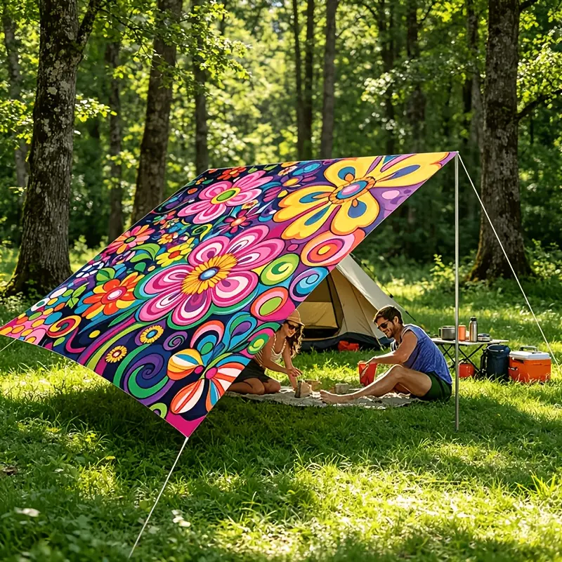 Bohemian Floral Outdoor Sun Shade Awning UV Protection Heavy Duty Portable Lightweight Polyester Canopy for Balcony Terrace Patio Beach Camping Garden Picnic