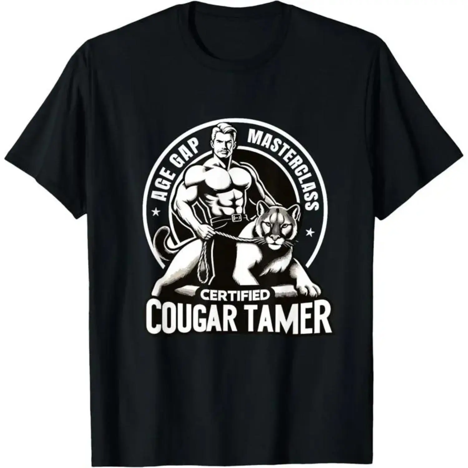 Humorous Inappropriate Humor Certified Cougar Tamer Gag TShirt Produced in the USA