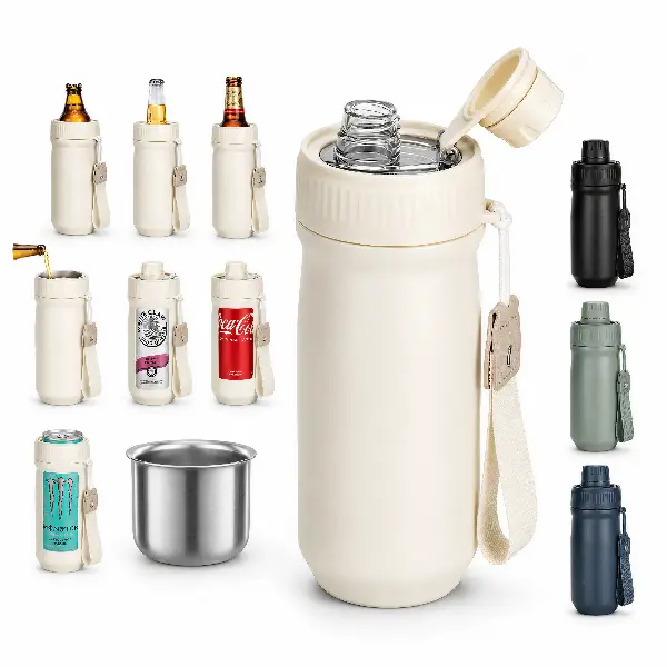 [TikTokShopBackToSchool] Maxso 5-In-1 Vacuum Insulated Can Cooler, Drink Cover With Fizz Soda Lid For 12Oz 16Oz Regular Slim Cans And Beer Bottles, Multi-Purpose Cold Beverage Holder Portable Cup Mug Tea Thermal Leakproof Drinkware