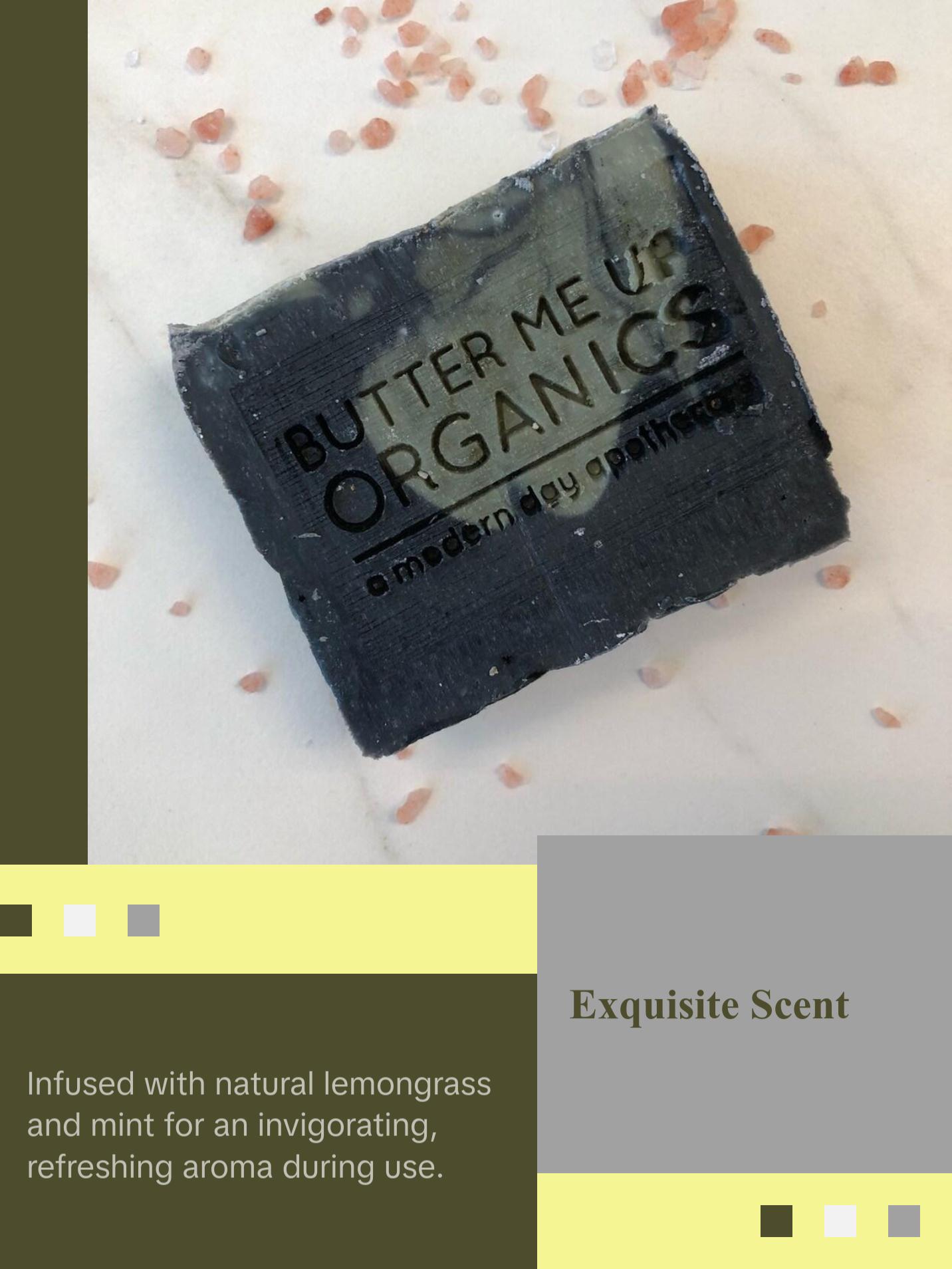 Organic Lemongrass Mint with Activated Charcoal and French Green Clay / Vegan Soap / PALM FREE