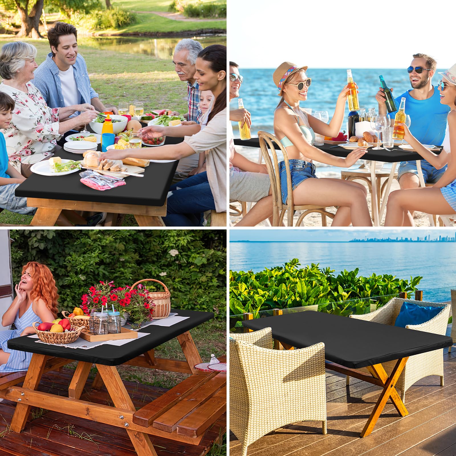 MTREO 1 6 10 Pack Stretch Fabric Table Top Cap Cover, fits 4ft/5ft/6ft/8ft Tables, Spandex Table Covers Washable Elastic Universal Rectangle Tablecloth Protector for Indoor Outdoor Party Picnic Wedding