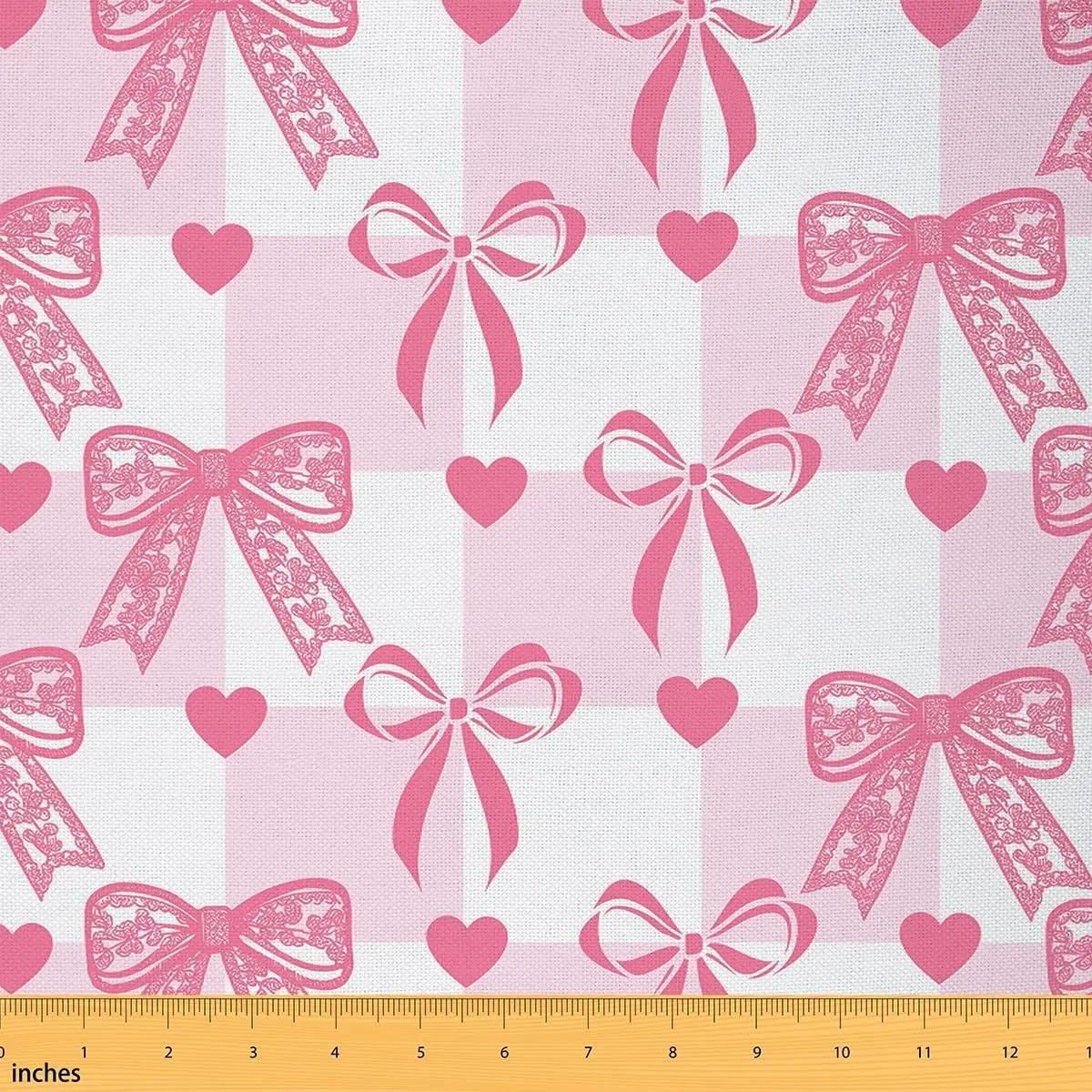 Feelyou Pink Bowknot Polyester Fabric by the Yard - Non-Stretch, Soft Texture, Modern Grid Check, Waterproof Indoor/Outdoor Textile for Women's Craft Projects, Home Decor