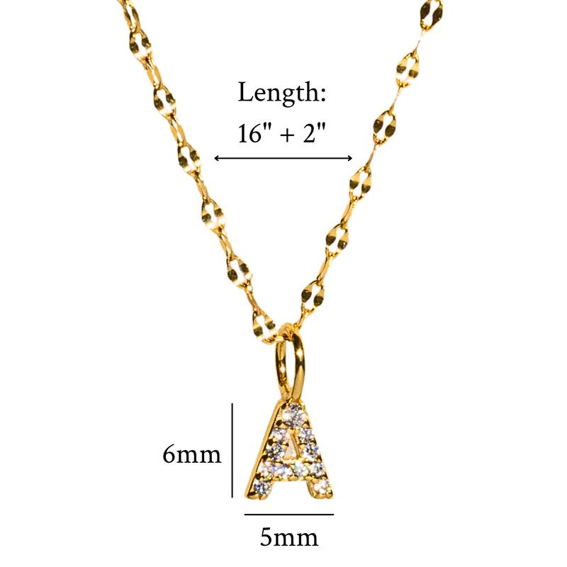 Dainty Pave Letter Necklace by Caitlyn Minimalist - 18K Gold Plated Initial Necklace - Custom Diamond Letter Pendant Necklace with Mirror Chain - Everyday Layering Necklace - Personalized Jewelry - Gift for Her