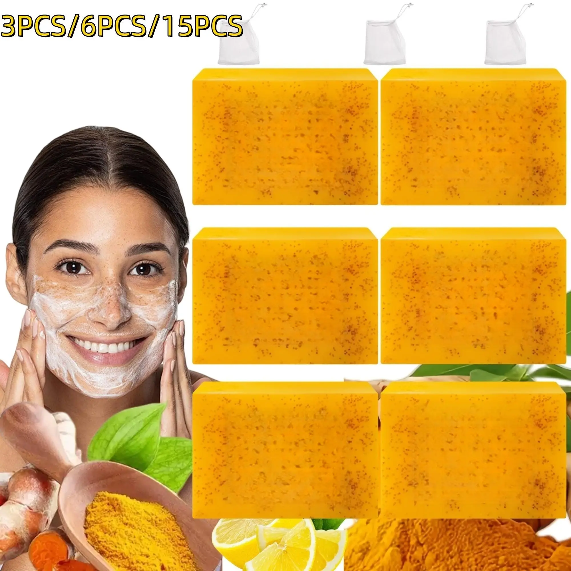 Natural Handmade Turmeric Kojic Soap Bar for Face & Body, Turmeric Beauty Soap, Skin Care Soap, Smooth-Skin Cleansing, Glowing Skin Soap, Hyaluronic, Gentle Sensitive Skin Formula, Vegan Gift Set for All Skin Types, Kojic Acid Soaps