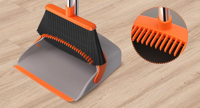 Broom with Dustpan Combo Set, Large Upright Brooms and Dust Pans with 52" Long Handle, Self-Cleaning with Dustpan Teeth. Perfect for Indoor Outdoor.