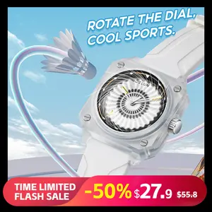 BOZLUN Creative Badminton Dial Watch Rotating Dial Sport Fashion Wristwatch Unisex Quartz Watch Silicone Band Unique Design Watch