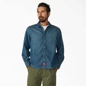 Dickies Lightweight Long Sleeve Denim Shirt, 100% Cotton Lightweight Denim Fabric, Workwear Casual Everyday Style