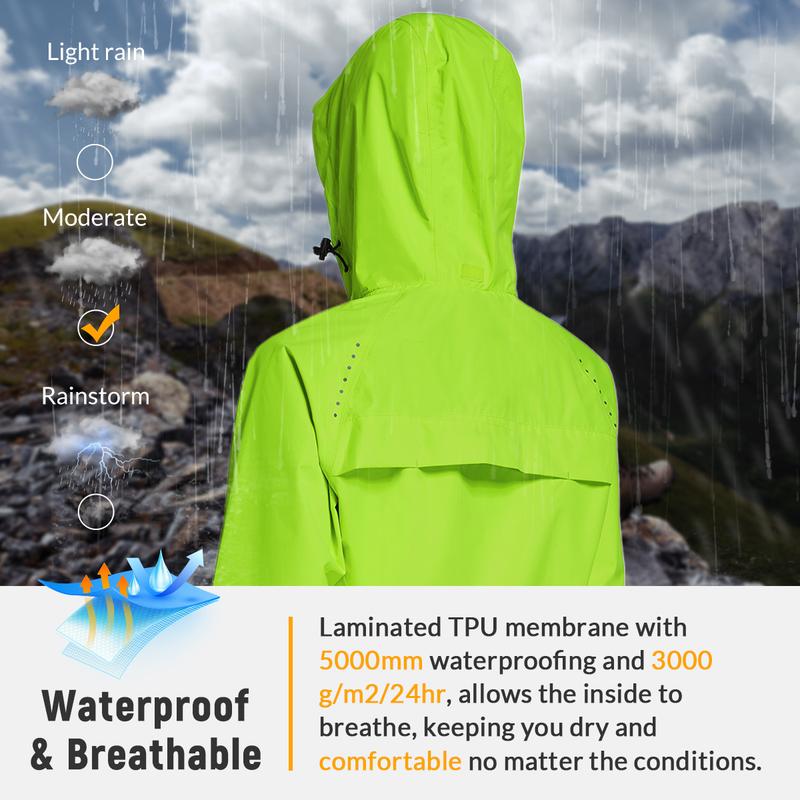 baleaf Women's Rain Jackets Waterproof Windbreaker Windproof Lightweight Cycling Jackets Reflective Packable Hooded Sporty Breathable Outerwear Athletic Techwear
