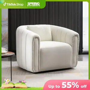 [SpringStatements] Hertford Swivel Feature Chair with Plump Pillow, Modern Channel Dutch Velvet Upholstery Chair, Comfortable Round Armchair, Swivel Bucket Chair for Kindergarten Living Room Bedroom