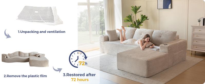 MAXYOYO 104" Plush Corduroy Cloud Velvet Modular Sectional Couch with L-Shape Chaise, No Assembly Required - Modern Boneless Couch for Living Room, Sofa in A Box, Oversized Sofa Sleeper with Deep Seat