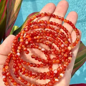 Natural Carnelian 4mm Beaded Stretch Bracelet | Dainty Orange Gemstone Jewelry