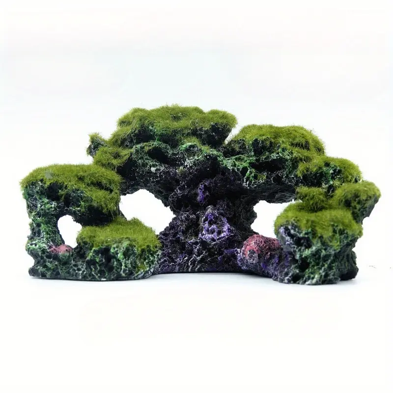 Resin Aquatic Oasis Landscaping Statue - Simulated Moss Coral Rockery, Intricate Rock Cave, Fish Shelter, Turtle Habitat, Aquarium Decoration Ornaments, xl873497, Turtles
