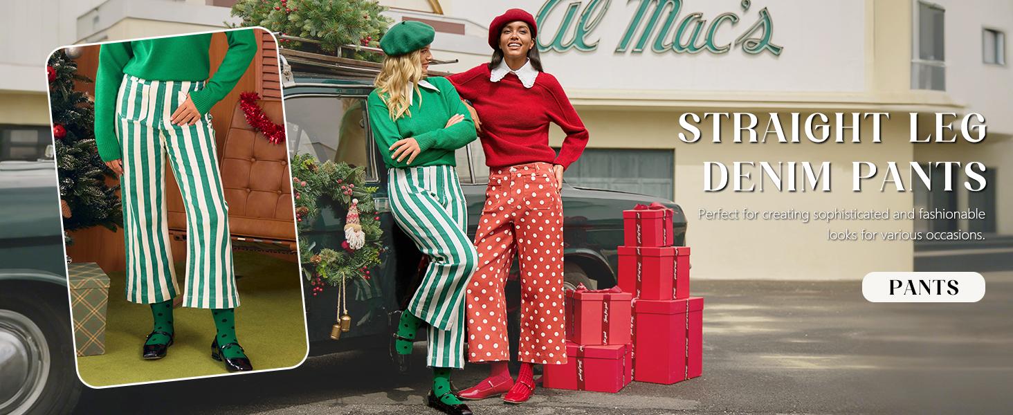 Cicy Bell Womens Cropped Striped Jeans Casual High Waisted Stretchy Straight Leg Denim Pants with Pockets