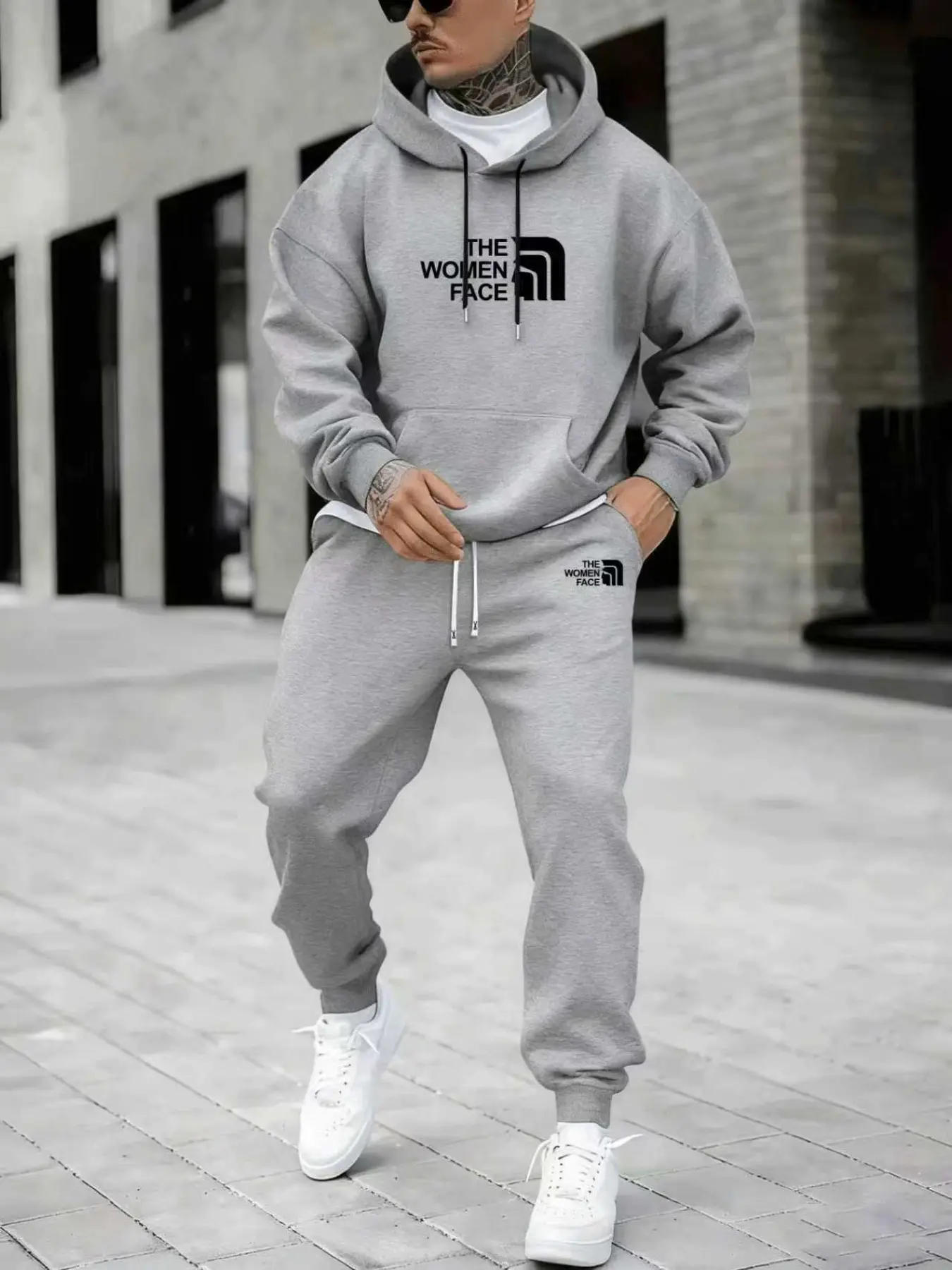 Hypemode Plus Size Set, Letter Print Hoodie & Jogger Pants, Casual Style, Comfortable Fit, Daily Wear, Fall & Winter Fashion