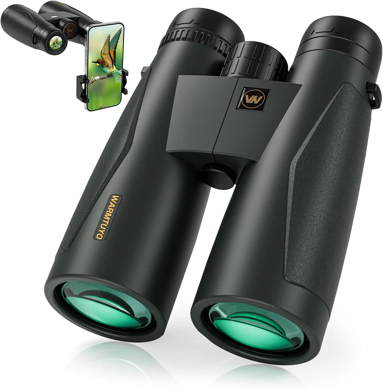 [SummerFinds]WARMTUYO 12x52 HD High Power Binoculars for Adults with 22mm Large Eyepiece, Waterproof for Cruise Hiking, Low Light Vision, Includes Phone Adapter, Silicone, Outdoor Sports, Large Size, Hd Optics Reveal Textures Clearly, Strong