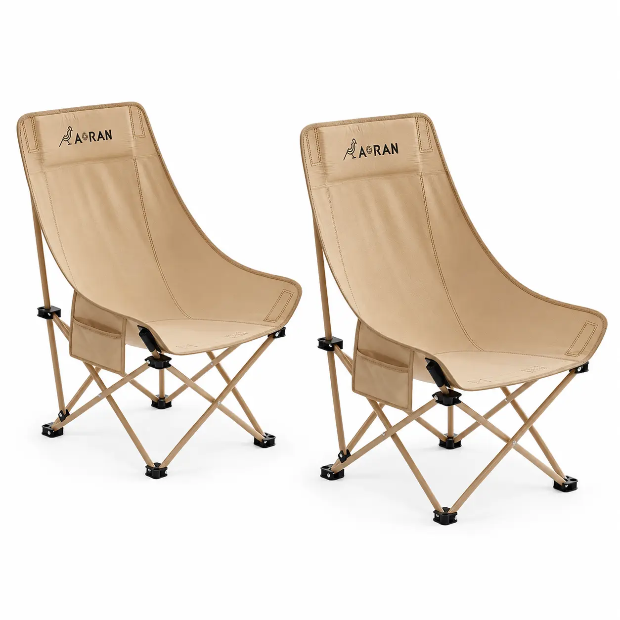 2 Pack High Back Camping Chairs, Portable Folding Outdoor Chairs for Adults with Carry Bag & Side Pocket, Lightweight Compact Camp Chairs for Camping, Beach, Picnic, Tailgating, Lawn