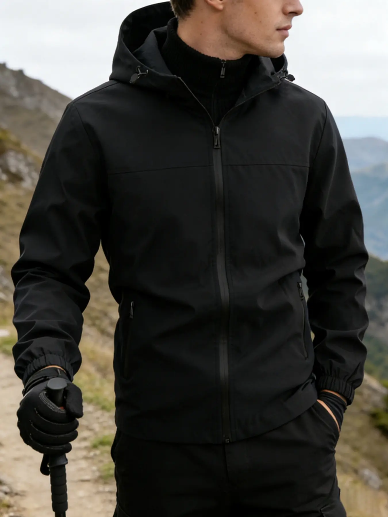 Men's Hooded Casual Jacket, Long Sleeve, 100% Polyester Fiber Fabric, Zipper Closure, Windproof, Suitable for Daily Wear, Sports, Outdoor, Formal Occasions