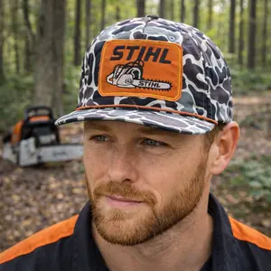 STIHL Camo Baseball Cap, Vintage Chainsaw Patch Hat, Adjustable Outdoor Snapback for Men, Hunting Fishing Workwear Trucker Hat Gift