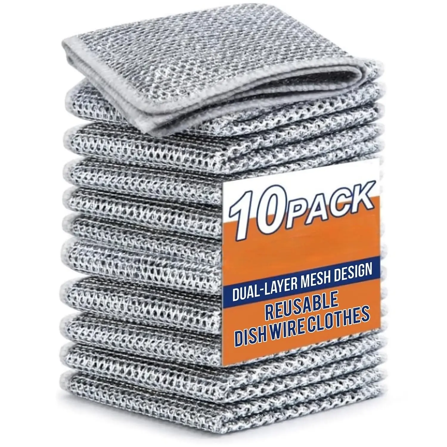 10-Count Multi-purpose Non-Scratch Wire Dishcloth Rag for Cookware,Double Layer Steel Wire Cleaning Cloth,Steel Wire Dishcloth,Sinks, Dishes, Stove Tops Multi-Purpose reusable cleaning towel shower cleaner grout for glass watery rinse Scrubber mesh s