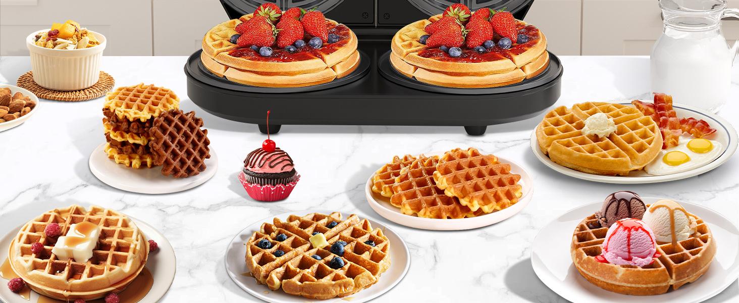 YASHE Double Waffle Maker 6 Inch 1400W Belgian Waffle Maker with Nonstick Plates, Temperature Knob & Cool-Touch Handles