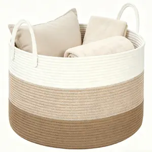 Large Blanket Basket,22 x 13-in (90L),Rope Baskets for Storage, Cotton Rope Basket for Bedroom Livingroom Washingroom,Woven Laundry Basket for Toys