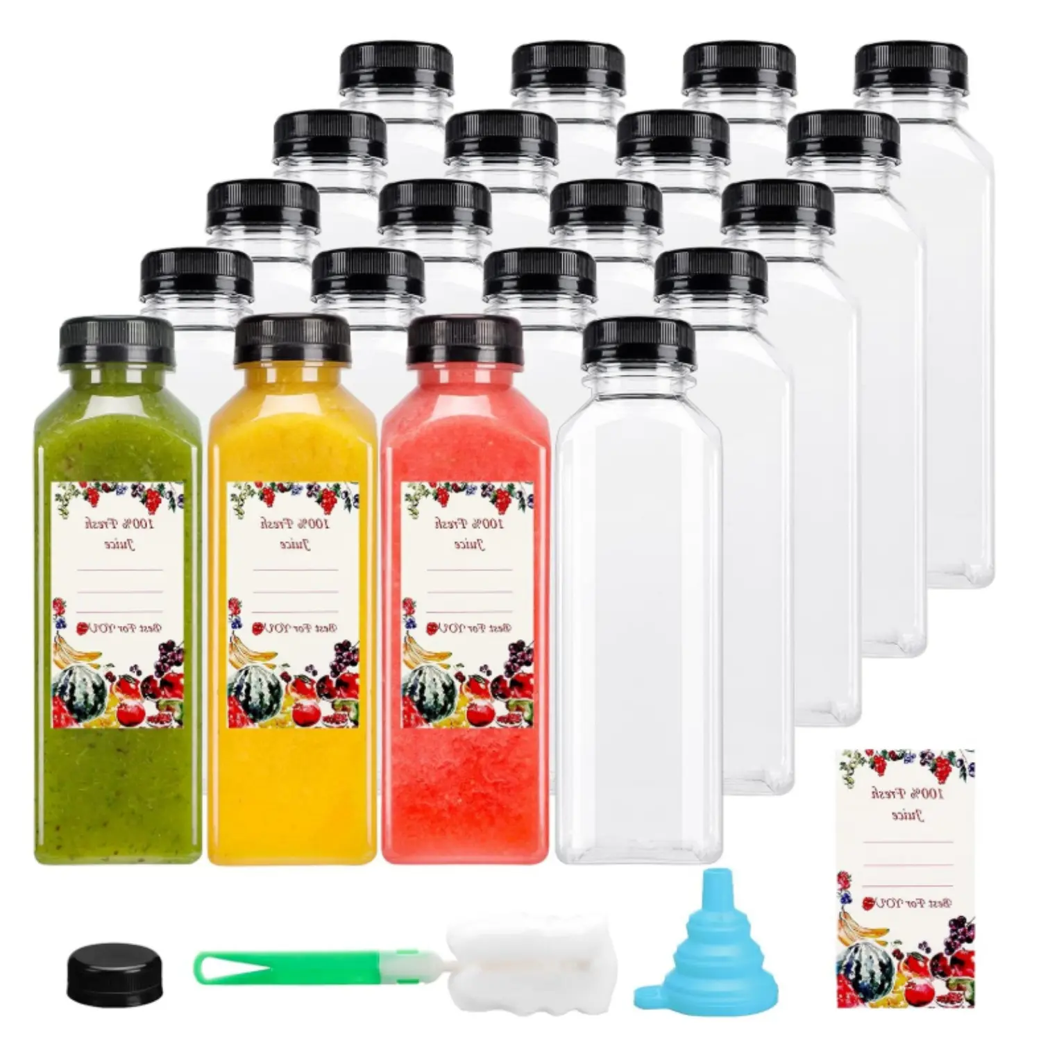 20Pcs 16oz Juice Bottles, Plastic Juicing Bottles with Caps, Clear Drink Containers with Lids for Drinking, Smoothie and Other Beverages - Home Improvement.