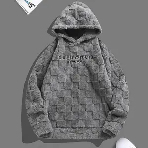 California Keynote Men's Light Grey Long Sleeve Jacquard Fleece Hooded Sweatshirt with Drawstring Embroidery Pocket Regular Fit Casual Everyday Wear for Fall Winter Fabric Menswear