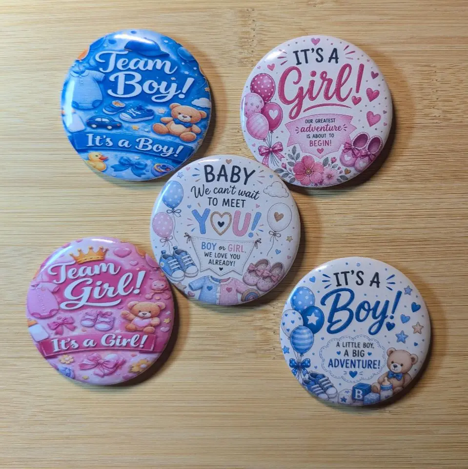 Unisex Gender Reveal Button Pins