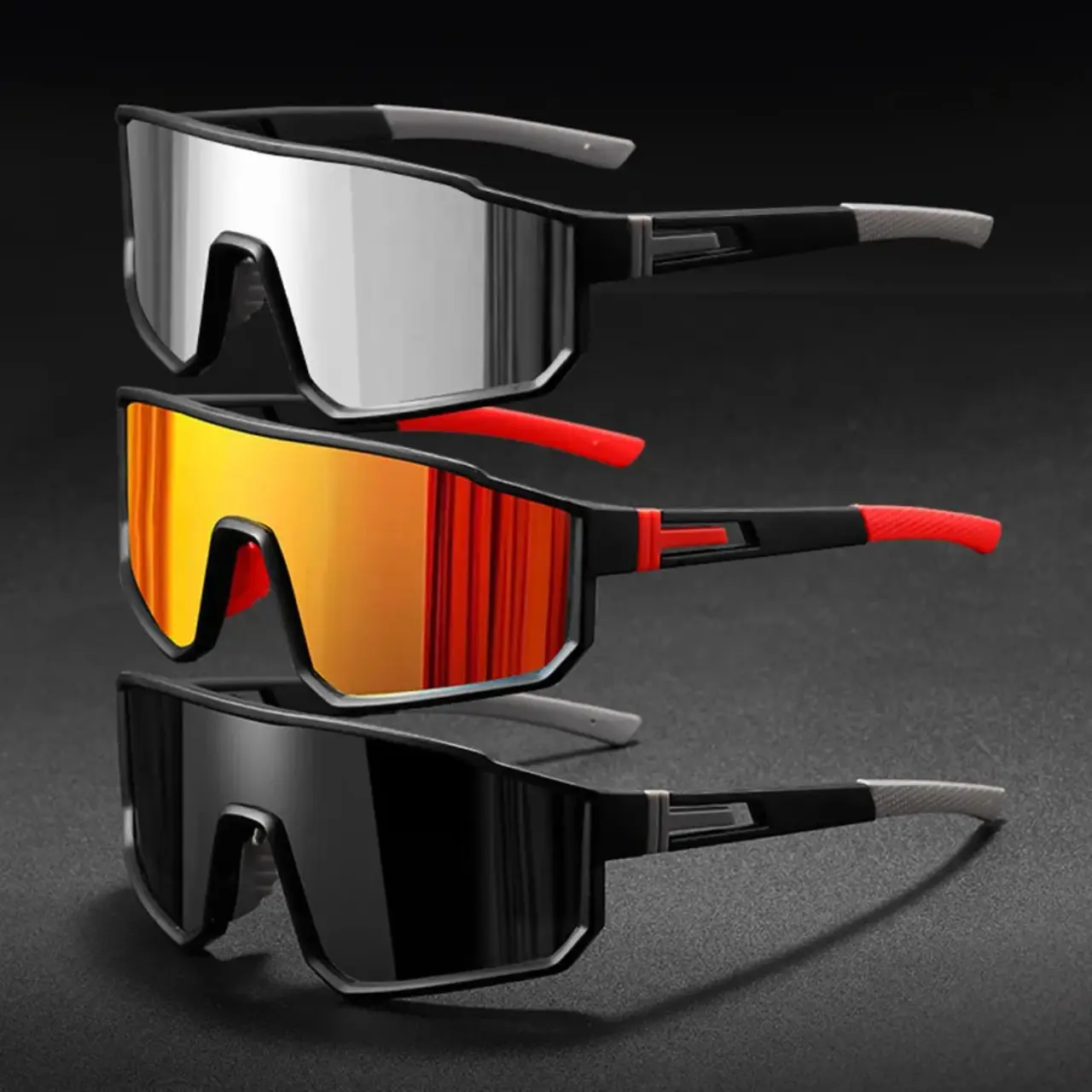 3PC Men's Oversized Cycling Sunglasses, Windproof Colorful Coating Polarization Multi-Lens UV400 Sports Eyewear for Bicycling, Motorcycle Riding