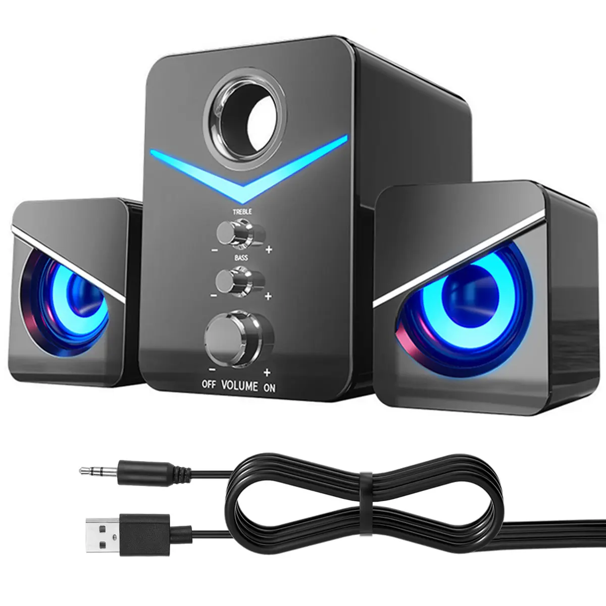 Universal 3.5mm Computer Speakers with Subwoofer 85dB PC Speakers with light Stereo Desktop Speaker USB Powered Multimedia Speaker System with 3.5mm AUX-in for Laptop, Tablet, Monitor, PC, Computer,back to school,back to school haul