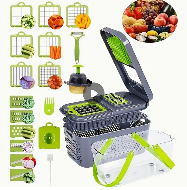 1 Set, 22in1 Vegetable Chopper, Multifunctional Fruit Slicer, Manual Food Grater, Vegetable Slicer, Cutter With Container, Onion Mincer Chopper, Household Potato Shredder, Kitchen Stuff, Kitchen Gadgets