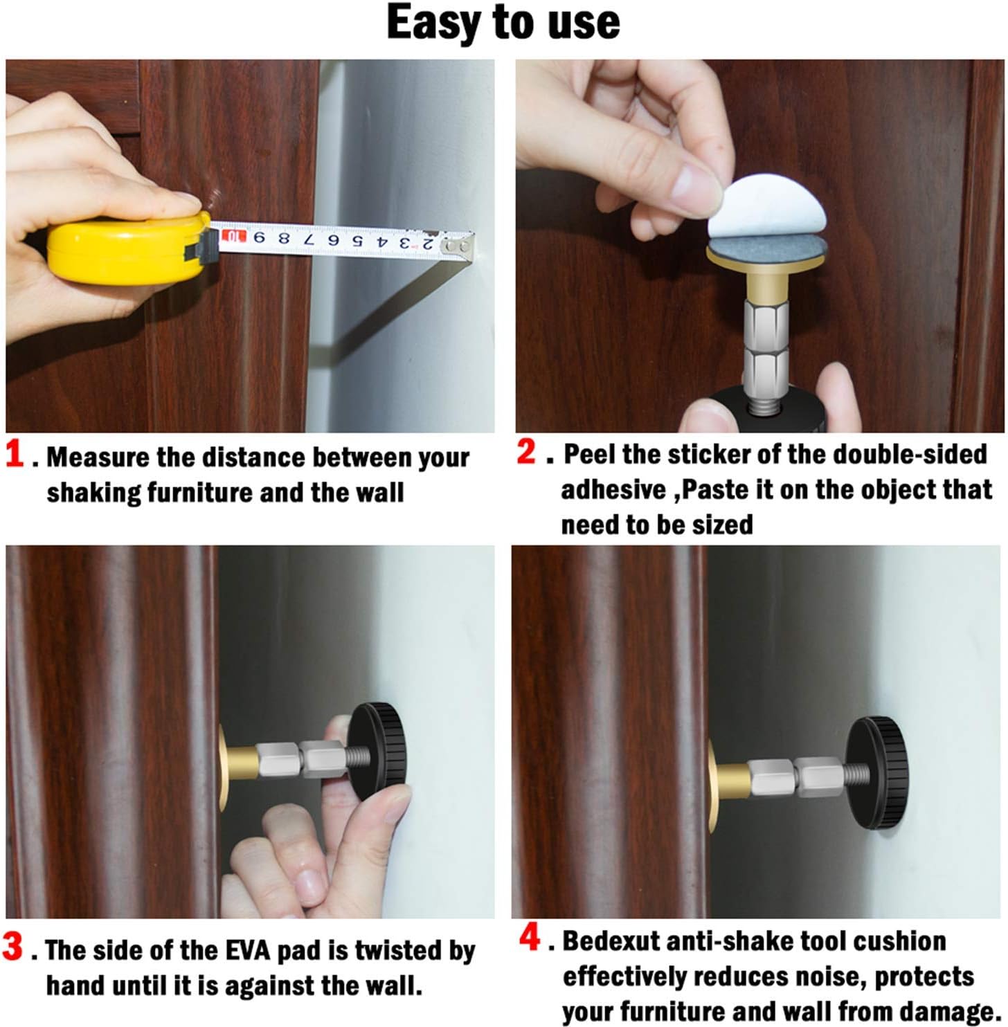 4 Counts Adjustable Threaded Headboard Stoppers Fixer, Secure Fixing, Stabilizes Furniture, Prevents Movement Stackable Soda Can Organizer for Fridge