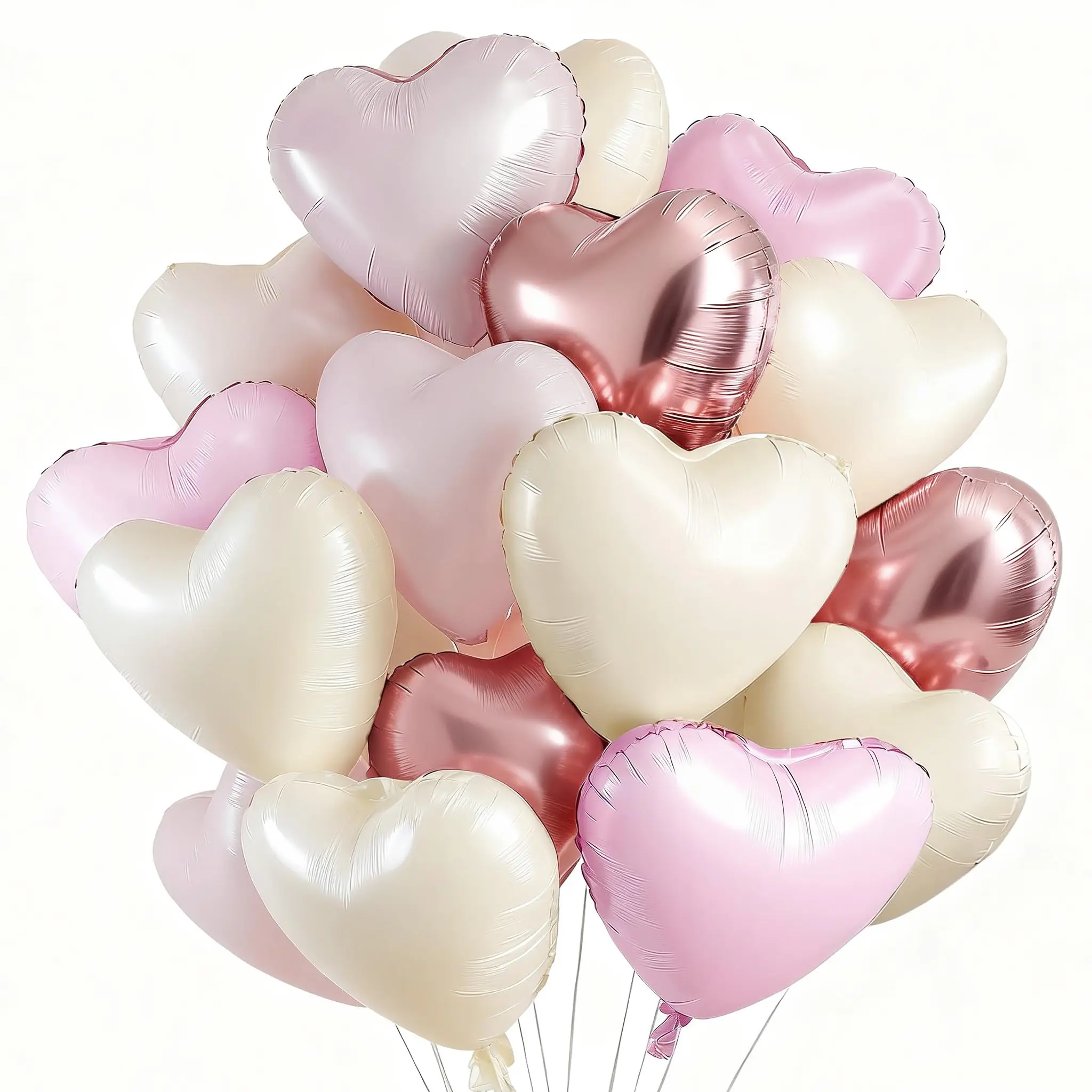 PartyWoo Mother's Day Balloons 15pcs 18 Inch Pink and Cream Beige Boho Foil Heart Balloons for Mother's Day Romantic Valentine's Day Galentine's Wedding Anniversary Engagement Bridal Shower Proposal Decorations
