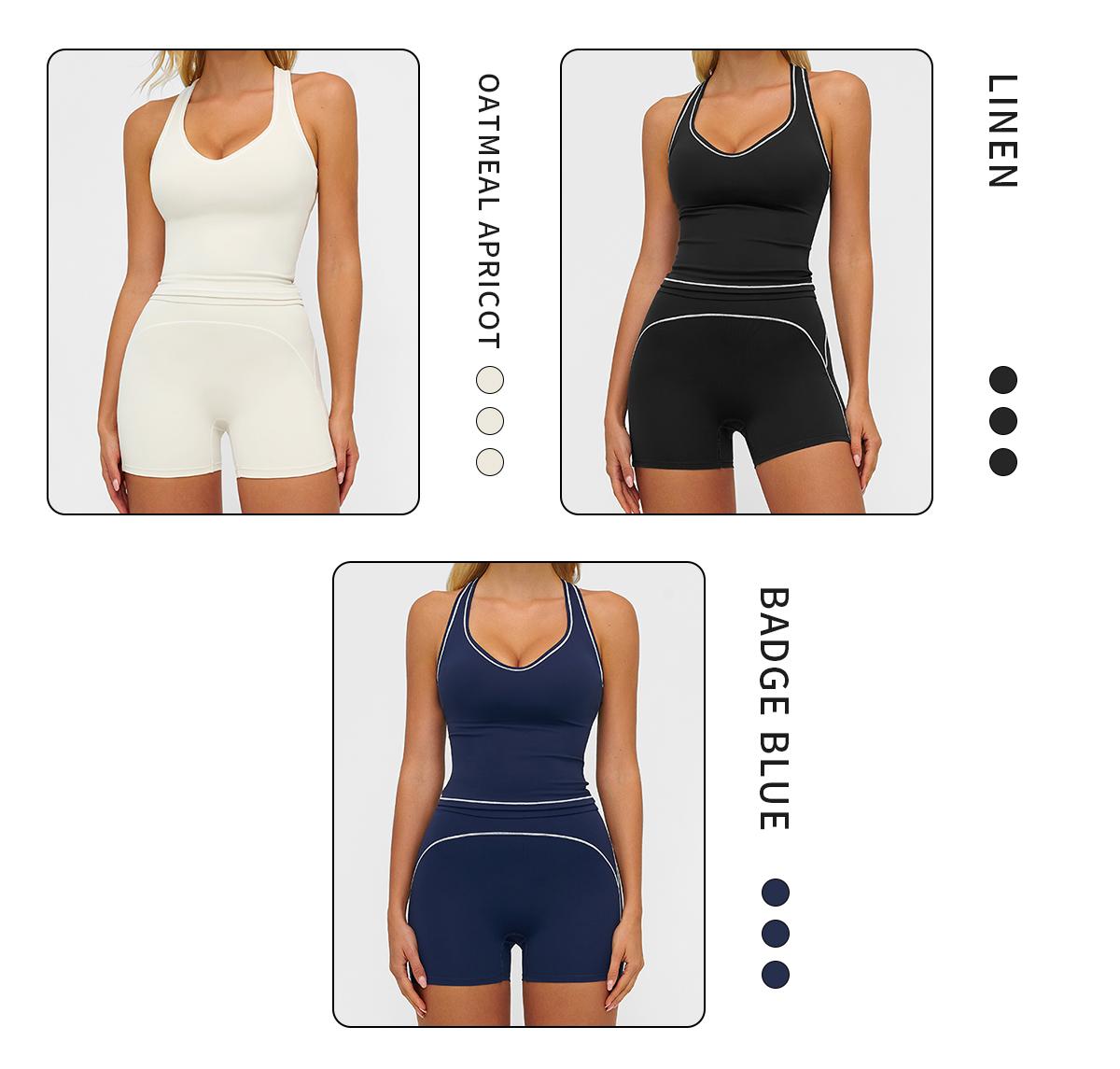 MFVIM Women's Solid Crop Sports Bra & High Waist Gym Shorts Tracksuit Set, High Stretch Casual Breathable Comfortable Quick Drying Spaghetti Strap Backless Sports Bra & Drawstring Waist Skinny Shorts for Yoga Gym Workout, Ladies Sportswear for All Seasons