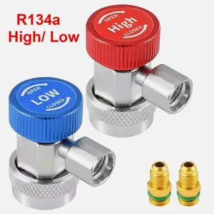 1/4" SAE Male Flare High/Low Auto Quick Coupler Connectors Adapter HVAC R134a Brass & Metal 90 Degrees Side Fitting for A/C Manifold Gauge Sets