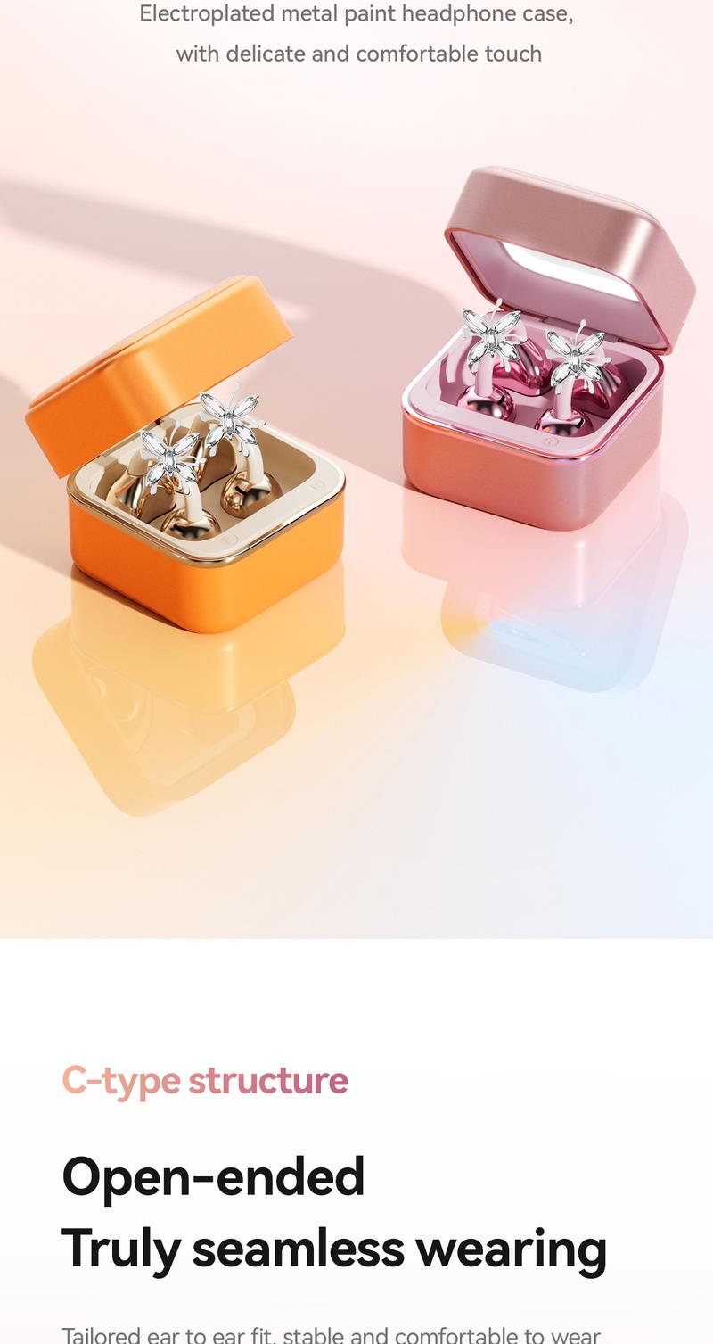 CHENRUIDA Open Ear Bluetooth Earbuds with Bow Ear Jewelry, Makeup Mirror Jewelry Case, Wireless Ear Clip Headphones, Perfect for Workouts, Office, Travel and Fashion Lifestyle CHENRUIDA Open Ear Bluetooth Earbuds with Bow Ear Jewelry, Makeup Mirror Jewelry Case, Wireless Ear Clip Headphones, Perfect for Workouts, Office, Travel and Fashion Lifestyle
