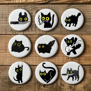 Cute Black Cat Pin Button for Backpack and Jacket Accessory