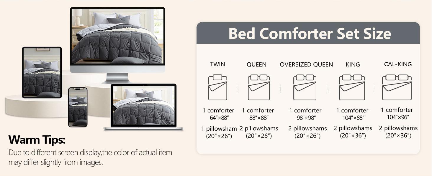 Homelike Moment Reversible Luxury Comforter Set 3Pcs Double Sided Lightweight Soft Down Alternative All Season Bedding with 2 Shams Duvet Puffed Quilt Dorm Decor Machine Washable, Christmas Gifts
