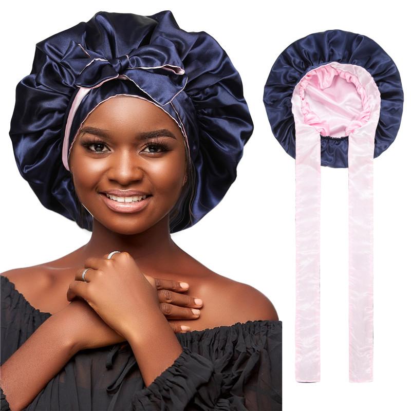 Double-Layer Solid Color Satin Bonnet Sleep Cap for Women Curly Hair Wrap for Sleeping Cap Adjustable Reversible Bonnet with Tie Band Night Cap Double-Layer Solid Color Satin Bonnet Sleep Cap for Women Curly Hair Wrap for Sleeping Cap Adjustable Reversible Bonnet with Tie Band Night Cap