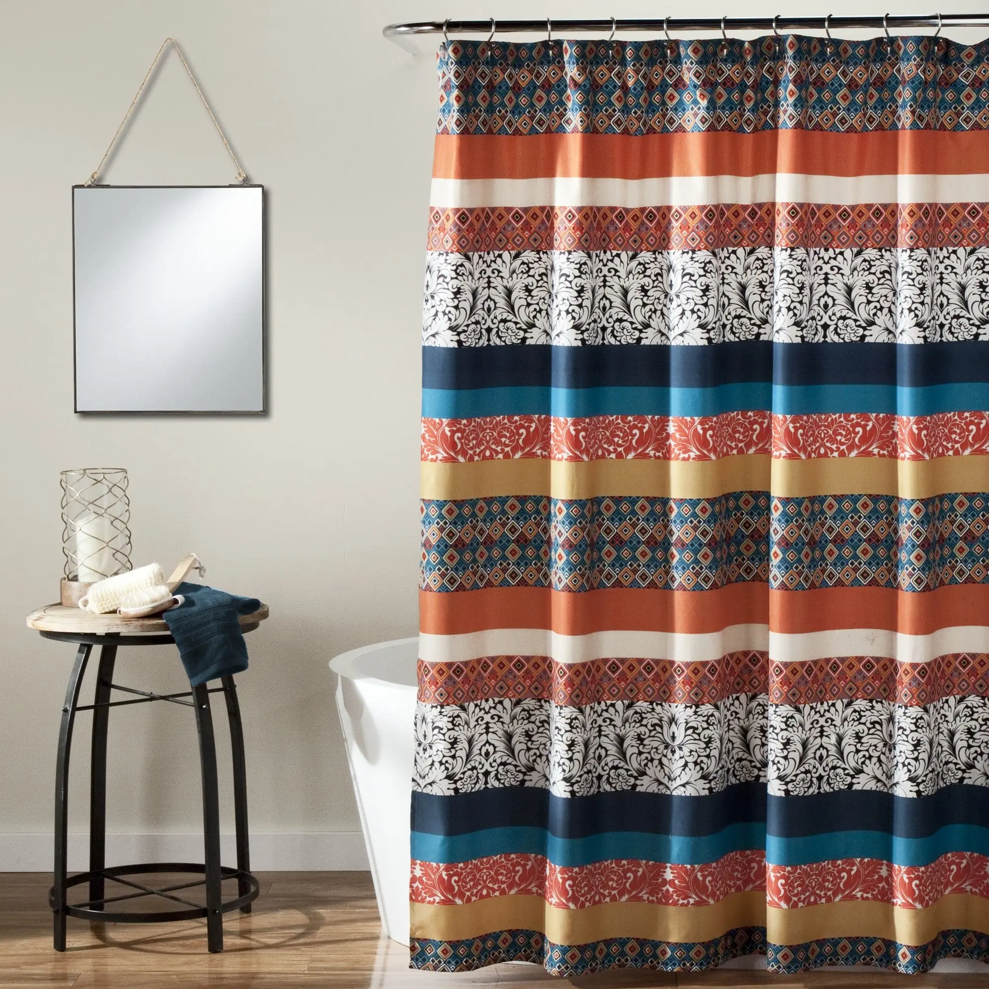 Lush Decor Boho Stripe Bathroom Shower Curtain - Printed, Colorful Stripe Design for Home Decor