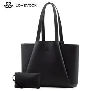 LOVEVOOK Laptop Tote for Women - 15.6 Inch Faux Leather Laptop Bag with Clutch, Large Capacity Office Purse Computer