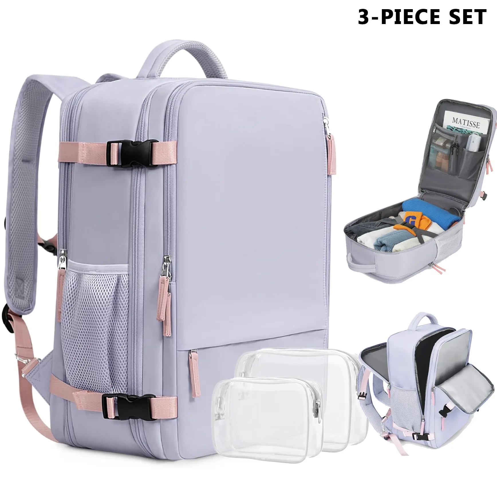 Multi-Compartment Men's Fashion Backpack Set with Preppy Look, Lightweight Zippered Pouches, Large-Capacity Business Laptop Bag for Students, Casual Travel Luggage for Men & Women, Multi-Compartment Men's Fashion Backpacks