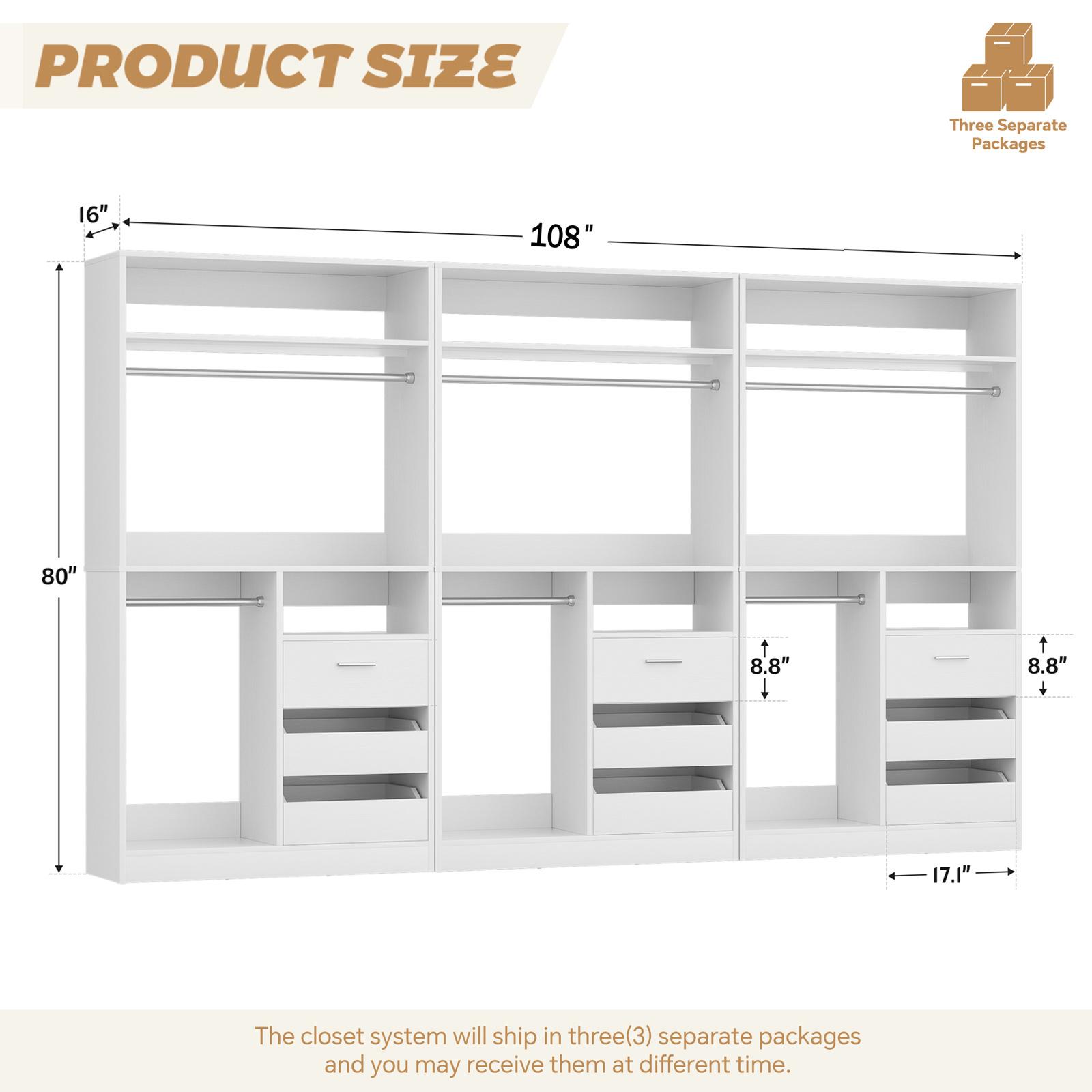 Unikito 36''-108'' W Closet System with Wooden Drawers and Hanging Rods,Sturdy Freestanding Walk-in Closet Organizer System Wardrobe Rack with Storage Shelves Unikito 36''-108'' W Closet System with Wooden Drawers and Hanging Rods,Sturdy Freestanding Walk-in Closet Organizer System Wardrobe Rack with Storage Shelves