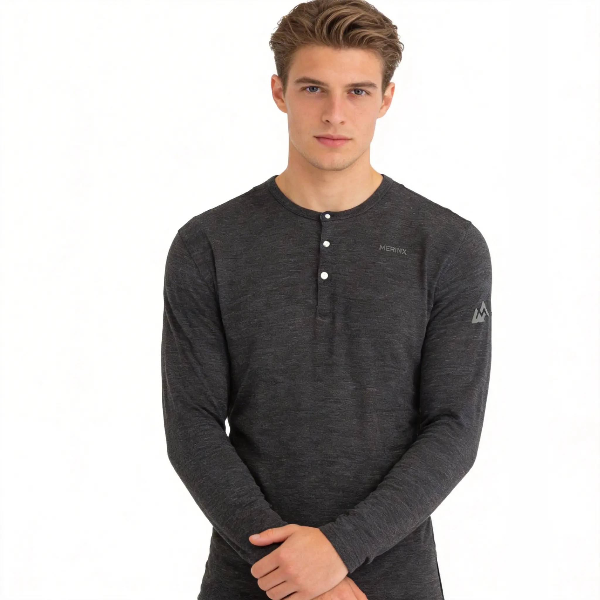 MERINX Men's Longsleeve Merino Wool Henley Shirt, 17.5 Micron Plain Yarn Fabric, Moisture-Wicking Base Layer for Outdoor & Gym, Fitness, Longsleeves, Menswear, Male Wear